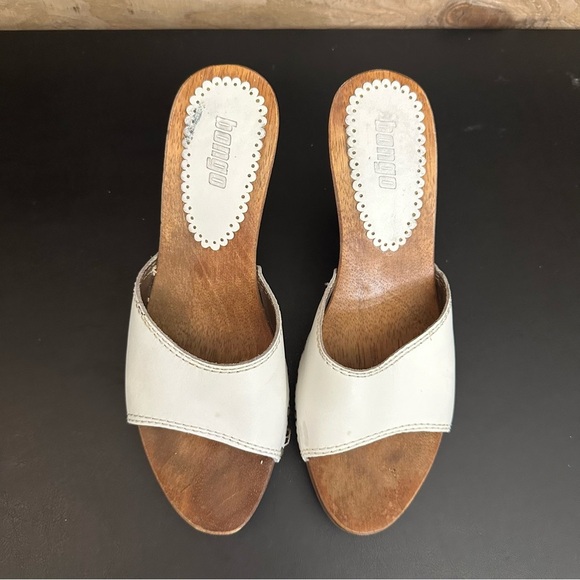 Bongo Stud Muffin Vintage Y2K White Leather and Wooden Open Toe Mules Size 9 - Picture 6 of 11
